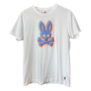 Psycho Bunny Ethan Deco Bunny White Men's Tee Shirt Pima cotton small